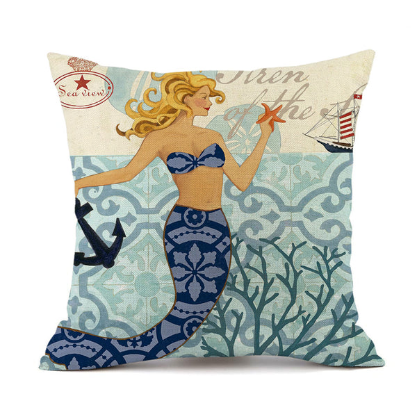 Ocean Mermaid Linen Look Cushion Cover Square 45cm