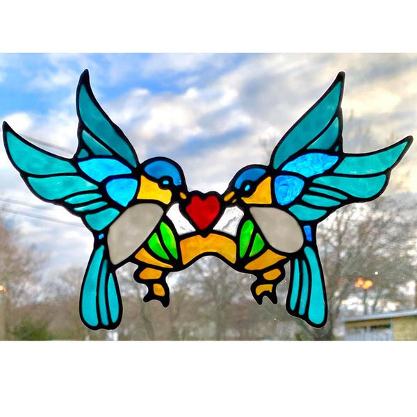 Two Birds Heart Double Sided Printed Acrylic Suncatcher Window Ornament