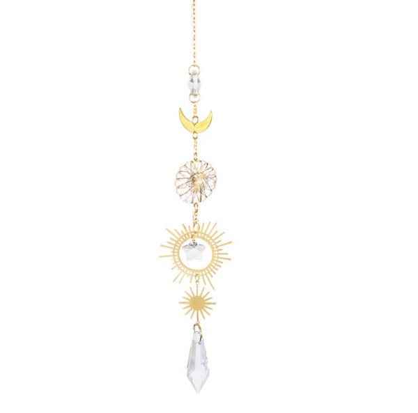 Moon Star Sun Crystal Suncatcher Ornament Window Decoration Gold