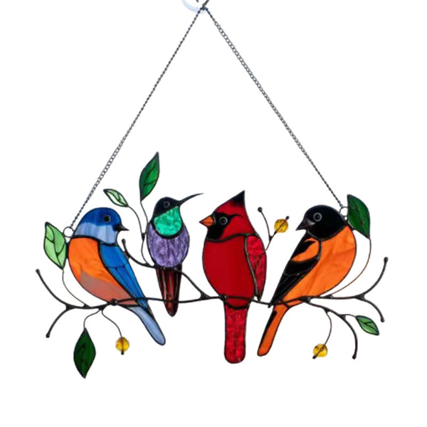 Bird On Branch Stained Glass Look Acrylic Suncatcher Window Ornament
