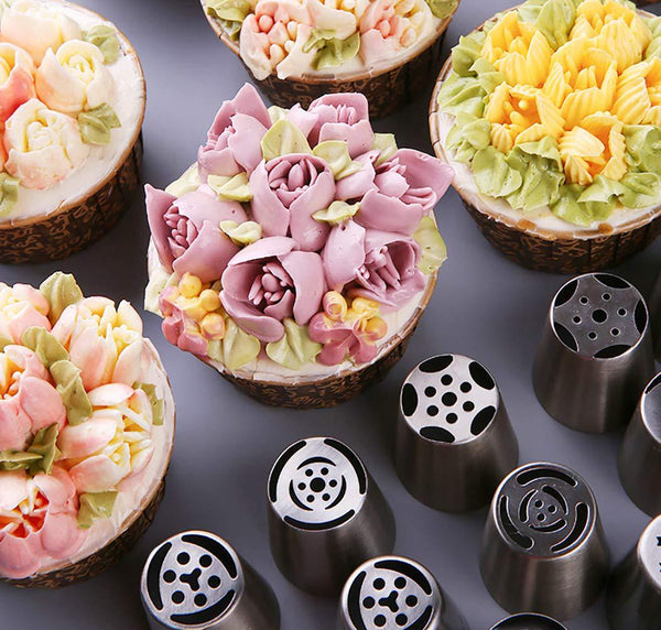 27 Pce Russian Piping Icing Pastry Nozzles Tips Flower Leaf Bags Cake Decorating