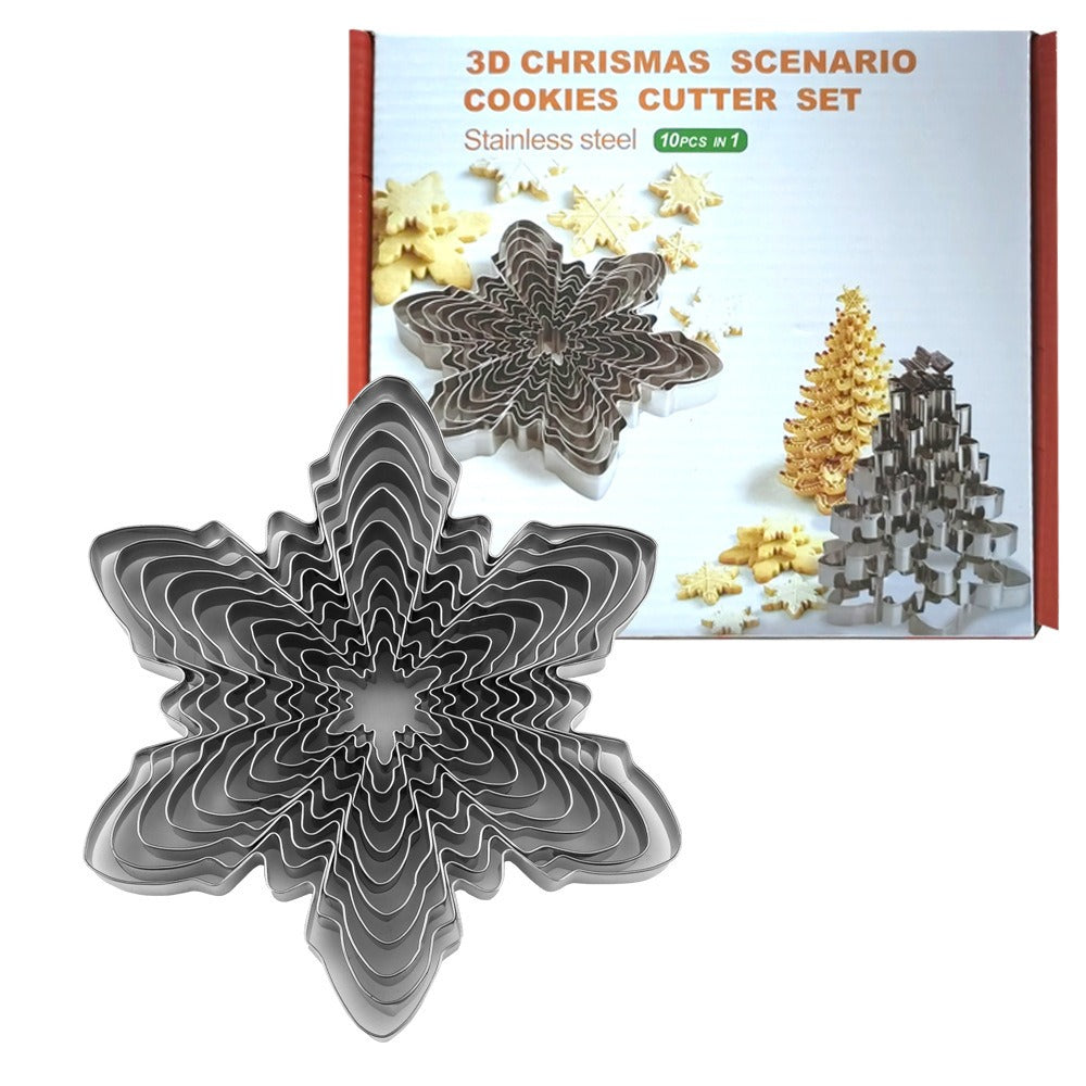 10 Pce Christmas Snowflake Biscuit Cookie Cutter Mold Stainless Steel