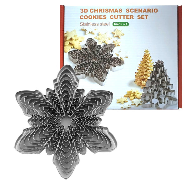 10 Pce Christmas Snowflake Biscuit Cookie Cutter Mold Stainless Steel