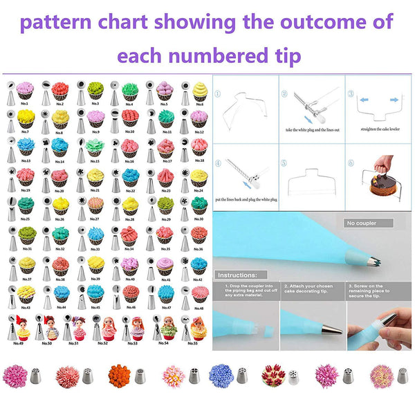137 Pce Piping Icing Fondant Cream Pastry Nozzles Tips Bags Turntable Cake Decorating
