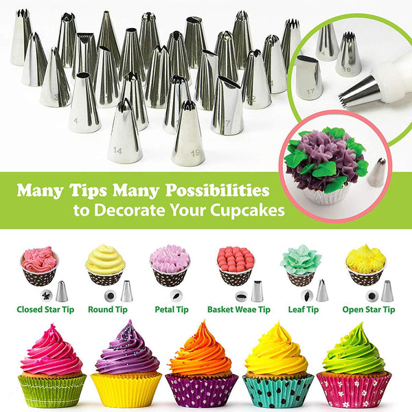 46 Pce Piping Icing Pastry Nozzles Tips Bags Turntable Scrapers Cake Cupcake Decorating