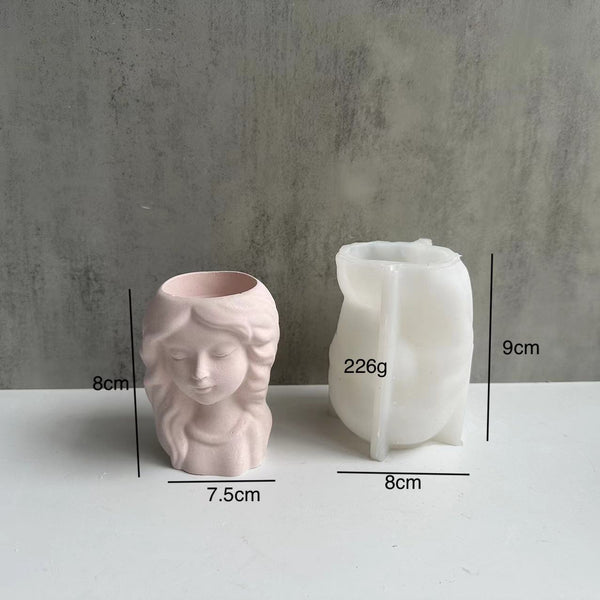 Girl Woman Head Bust Silicone Mold For Candle Epoxy Resin Soap Making