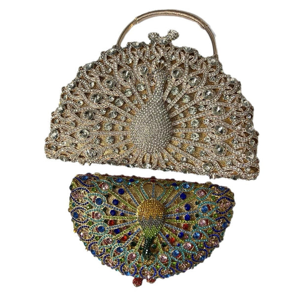 Peacock Rhinestone Crystal Evening Party Wedding Top Handle Bag Handbag