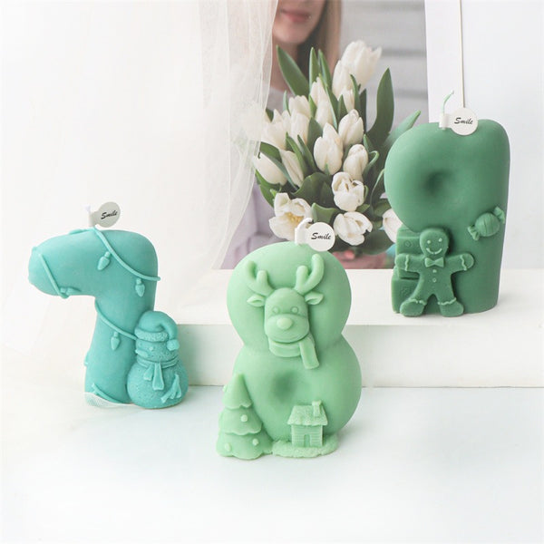 Christmas 0-9 Numbers Santa Claus Snowman Reindeer Mold Mould Candle Epoxy Resin Soap Making
