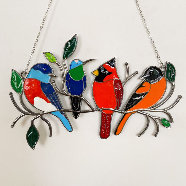 Bird On Branch Stained Glass Look Acrylic Suncatcher Window Ornament