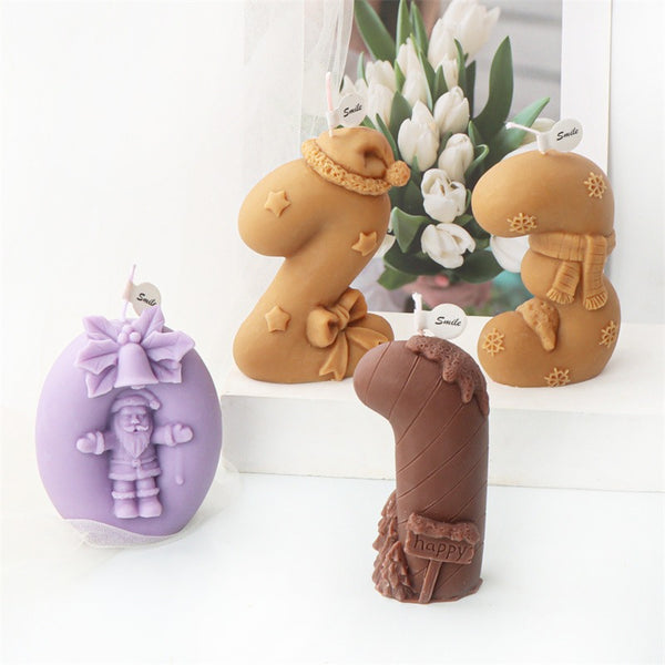 Christmas 0-9 Numbers Santa Claus Snowman Reindeer Mold Mould Candle Epoxy Resin Soap Making