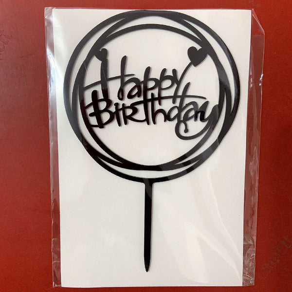 Happy Birthday Fathers Day Acrylic Cake Topper Decoration Black Gold Silver