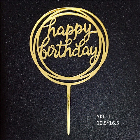 Happy Birthday Acrylic Cake Topper Decoration Black Gold Silver Blue Pink