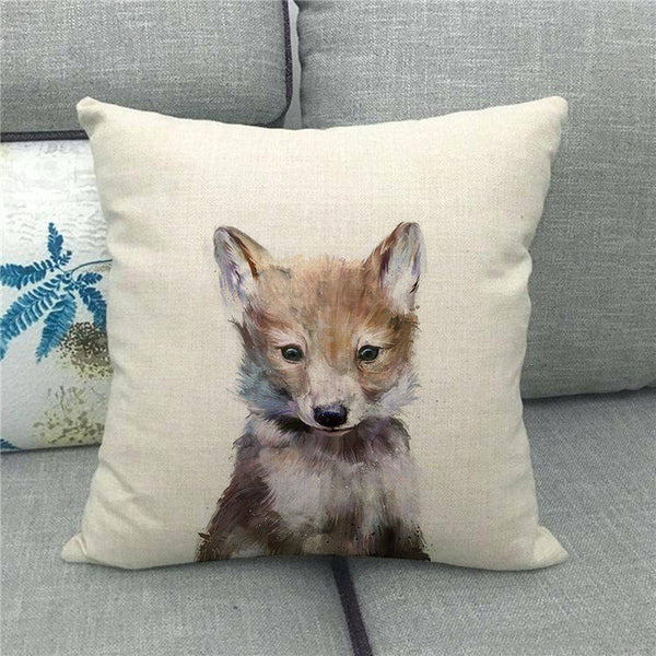 Watercolour Baby Animal Bear Fox Rabbit Racoon Cushion Cover Square 45cm