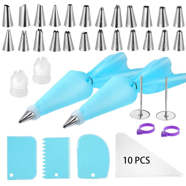 46 Pce Piping Icing Nozzles Tips Bags Scrapers Flower Nails Cake Cupcake Decorating