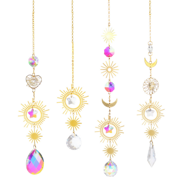 Moon Star Sun Crystal Suncatcher Ornament Window Decoration Gold