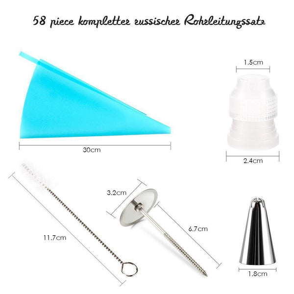 58 Pce Piping Icing Nozzles Tips Bags Flower Nails Cake Cupcake Decorating Set