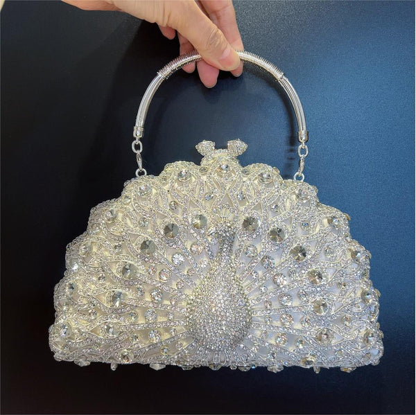 Peacock Rhinestone Crystal Evening Party Wedding Top Handle Bag Handbag