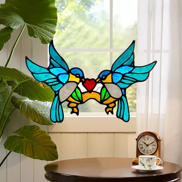 Two Birds Heart Double Sided Printed Acrylic Suncatcher Window Ornament