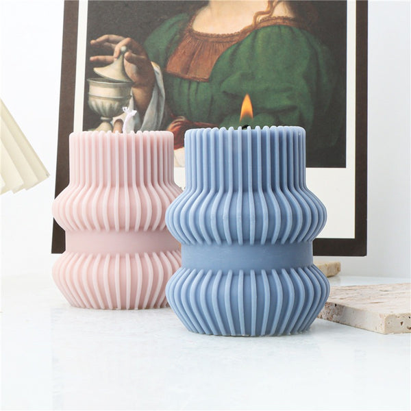 Striped Ribbed Column Pillar Silicone Mold Mould Candle Epoxy Resin Soap 4 Designs