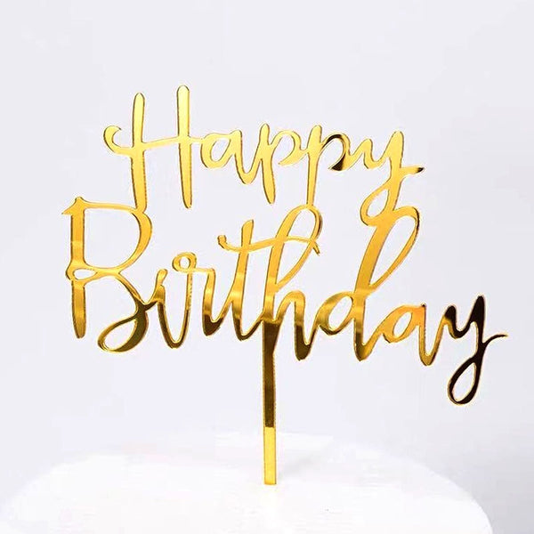 Happy Birthday Fathers Day Acrylic Cake Topper Decoration Black Gold Silver