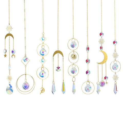 Sun Moon Star Crystal Pendant Suncatcher Sun Catcher Garden Ornament Gold Silver