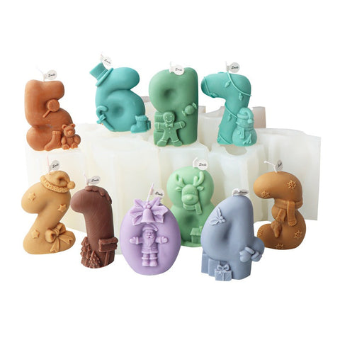 Christmas 0-9 Numbers Santa Claus Snowman Reindeer Mold Mould Candle Epoxy Resin Soap Making