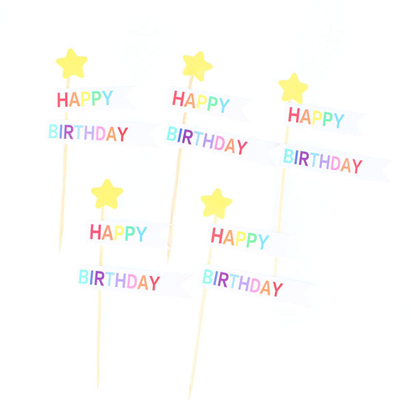 Happy Birthday Smiley Face Flag Bear Candle Rain Silk Cake Toppers Decoration