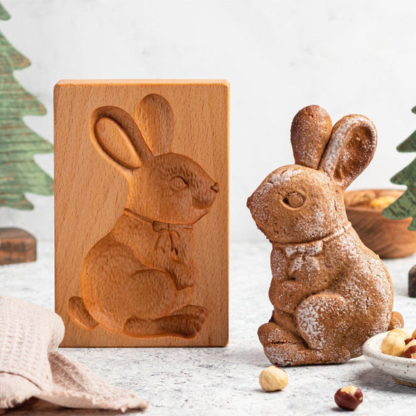 Beechwood Wooden Rabbit Squirrel Cat Sheep Biscuit Cookie Embossing Stamp Mold