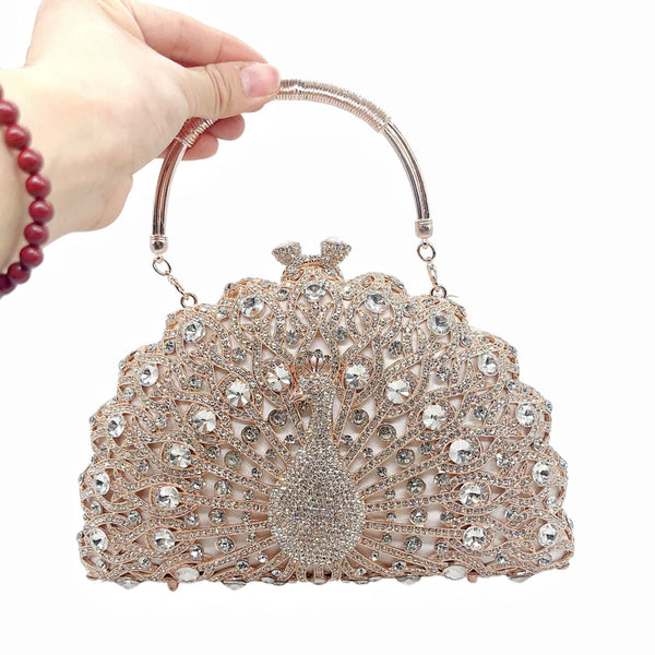 Peacock Rhinestone Crystal Evening Party Wedding Top Handle Bag Handbag