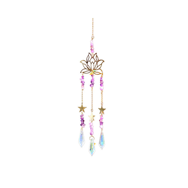 Natural Amethyst Lotus Flower Crystal Suncatcher Hanging Ornament