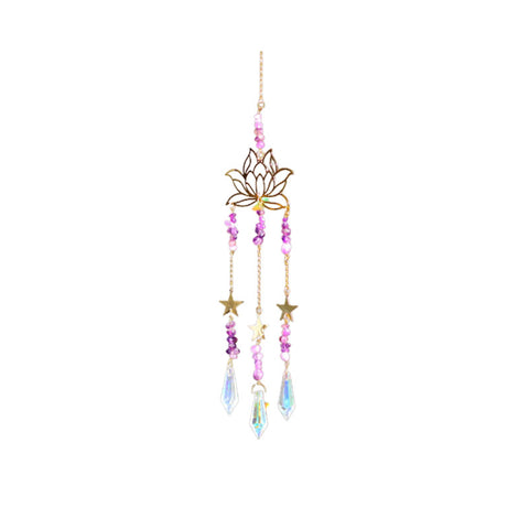 Natural Amethyst Lotus Flower Crystal Suncatcher Hanging Ornament