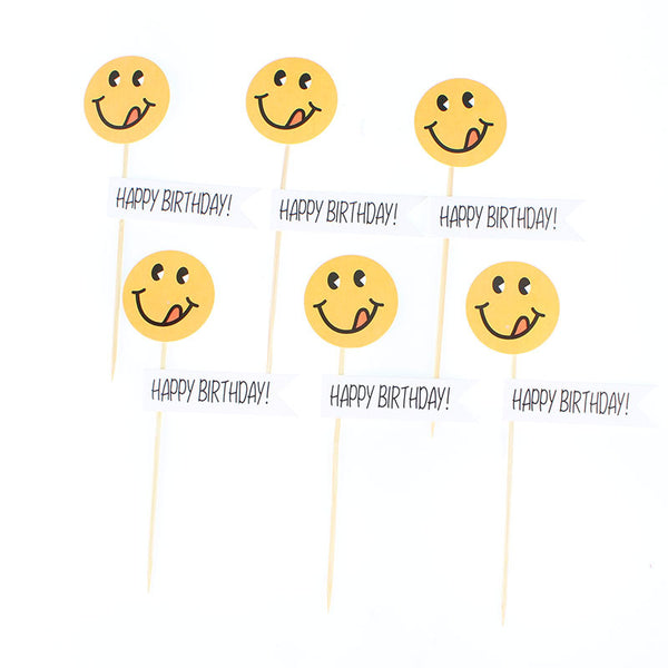 Happy Birthday Smiley Face Flag Bear Candle Rain Silk Cake Toppers Decoration