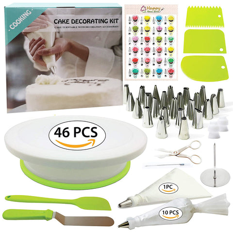 46 Pce Piping Icing Pastry Nozzles Tips Bags Turntable Scrapers Cake Cupcake Decorating