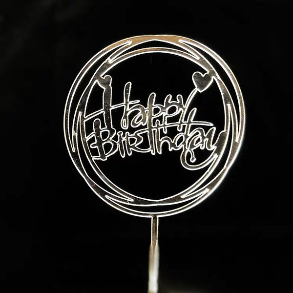 Happy Birthday Bear Heart Love Acrylic Cake Topper Decoration Black Gold Silver Pink
