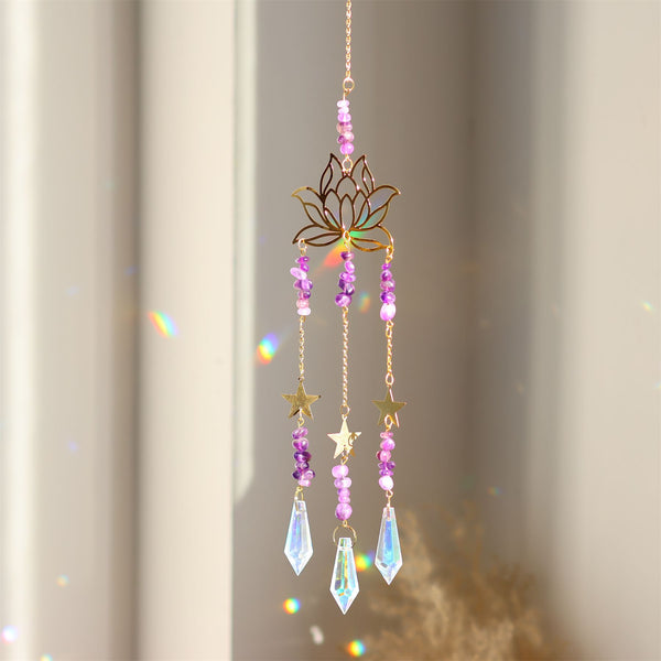 Natural Amethyst Lotus Flower Crystal Suncatcher Hanging Ornament