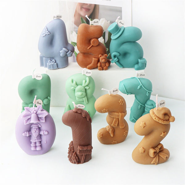 Christmas 0-9 Numbers Santa Claus Snowman Reindeer Mold Mould Candle Epoxy Resin Soap Making