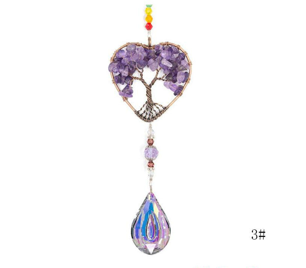 Chakra Healing Natural Stone Tree Of Life Suncatcher Window Ornament Rainbow Maker