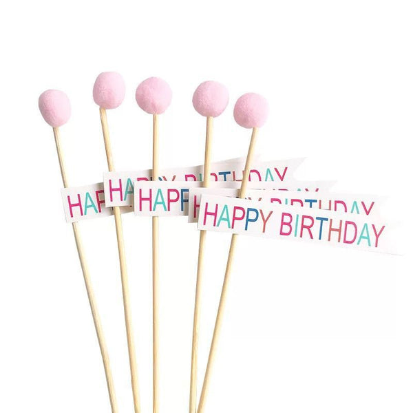 Happy Birthday Smiley Face Flag Bear Candle Rain Silk Cake Toppers Decoration