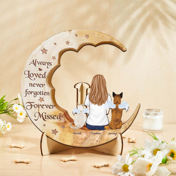 Custom Personalised Pet Memorial Wood Art Dog Cat Mum Dad Parents Moon Keepsake