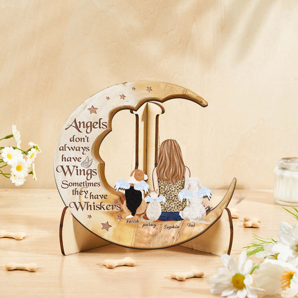 Custom Personalised Pet Memorial Wood Art Dog Cat Mum Dad Parents Moon Keepsake