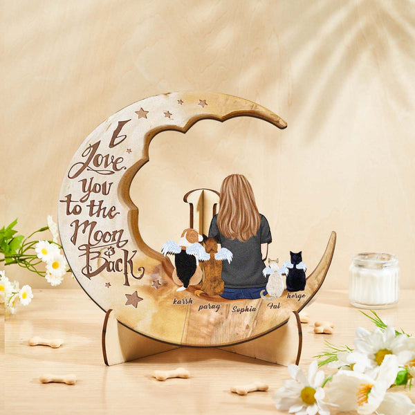Custom Personalised Pet Memorial Wood Art Dog Cat Mum Dad Parents Moon Keepsake