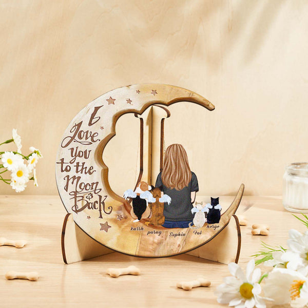 Custom Personalised Pet Memorial Wood Art Dog Cat Mum Dad Parents Moon Keepsake