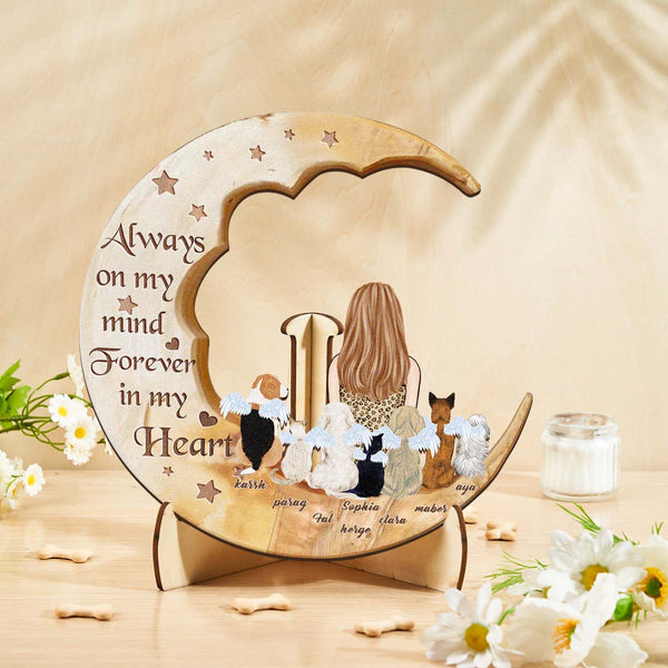 Custom Personalised Pet Memorial Wood Art Dog Cat Mum Dad Parents Moon Keepsake