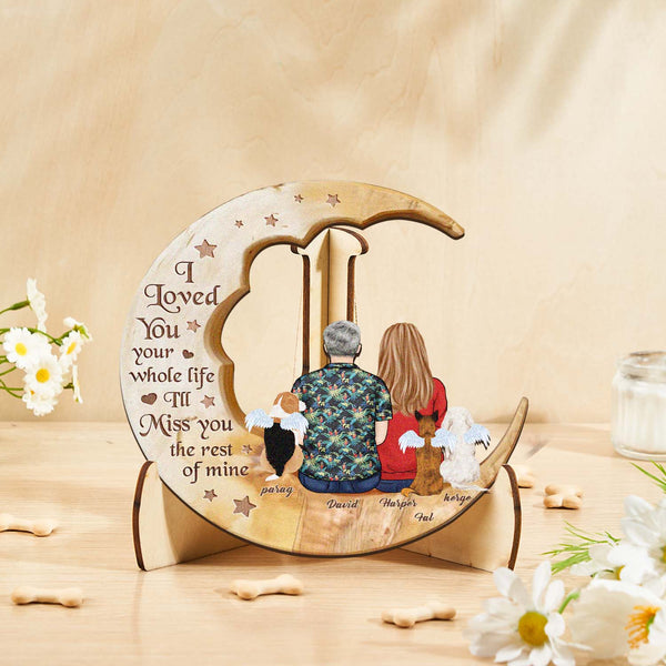 Custom Personalised Pet Memorial Wood Art Dog Cat Mum Dad Parents Moon Keepsake