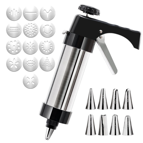 22 Pce Stainless Steel Biscuit Cookie Gun Press Squeeze Machine Icing Tip Baking Tool