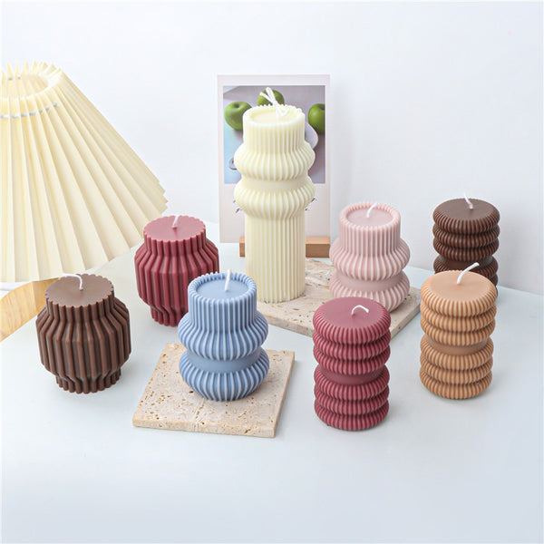 Striped Ribbed Column Pillar Silicone Mold Mould Candle Epoxy Resin Soap 4 Designs