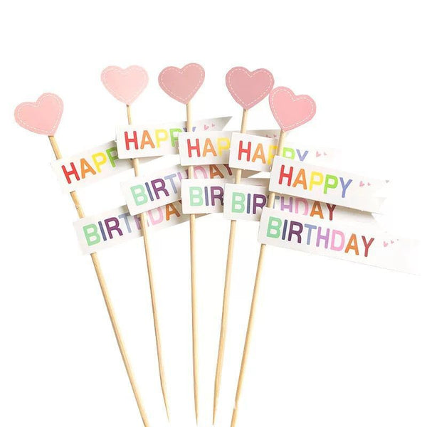 Happy Birthday Smiley Face Flag Bear Candle Rain Silk Cake Toppers Decoration