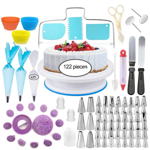 122 Pce Piping Icing Nozzles Tips Bags Turntable Scrapers Fondant Molds Cake Cupcake