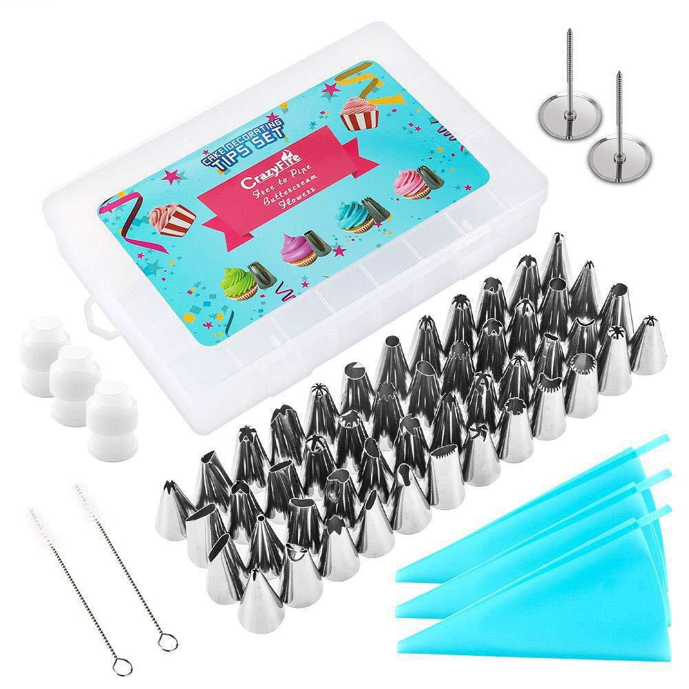 58 Pce Piping Icing Nozzles Tips Bags Flower Nails Cake Cupcake Decorating Set