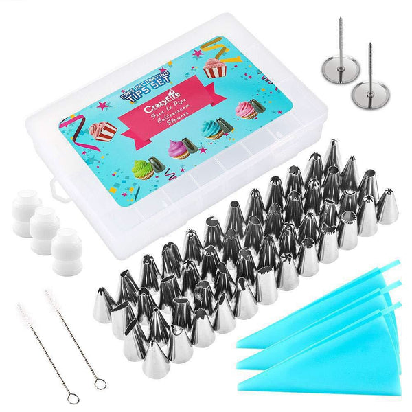 58 Pce Piping Icing Nozzles Tips Bags Flower Nails Cake Cupcake Decorating Set